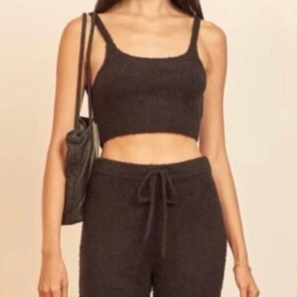 Reformation Black Fuzzy Knit Crop Top size XS - Picture 1 of 12
